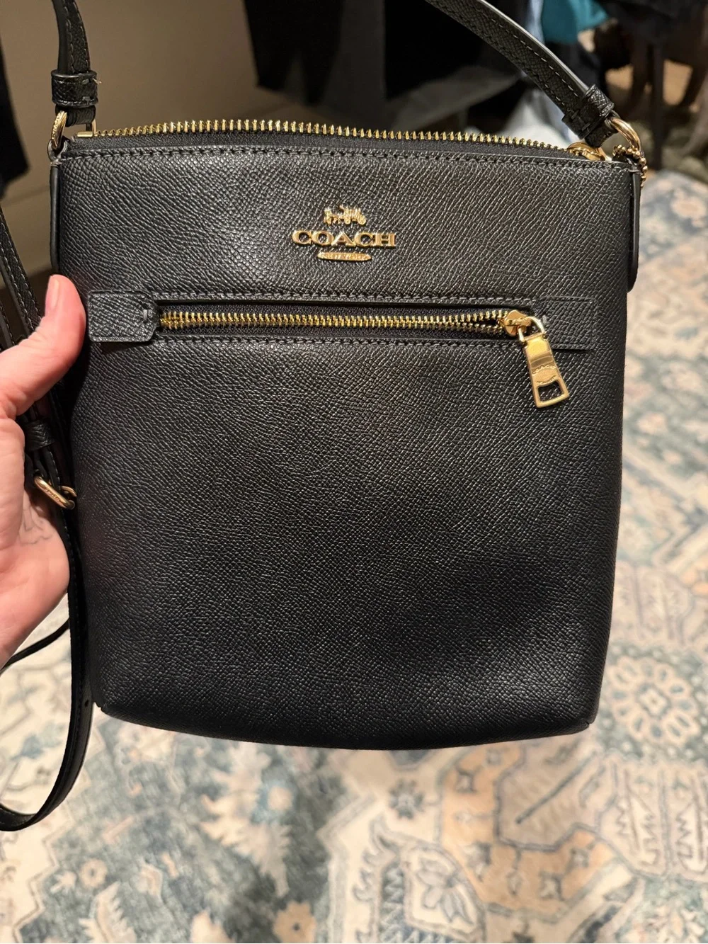Coach Black Mini Rowan File Bag with Gold Hardware